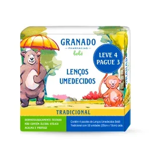 GRANADO Kit Lenço Umedecido Granado Bebê Tradicional Sem Álcool 97% Água 50 unidades 4 pacotes
